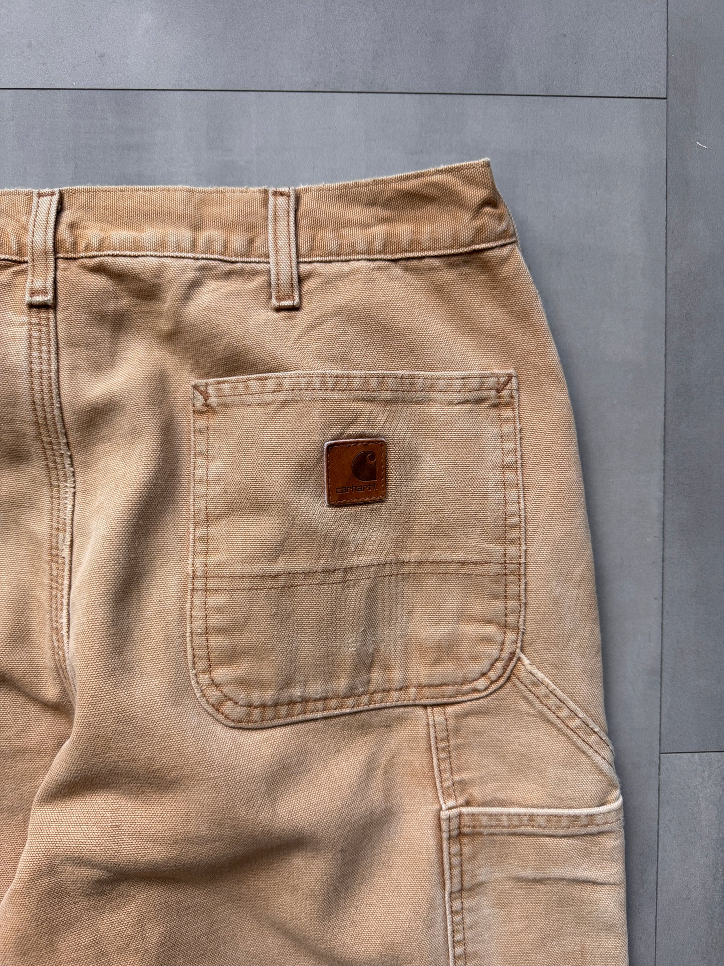 VINTAGE CARHARTT TAN BLANKET LINED CARPENTER PANTS - 36