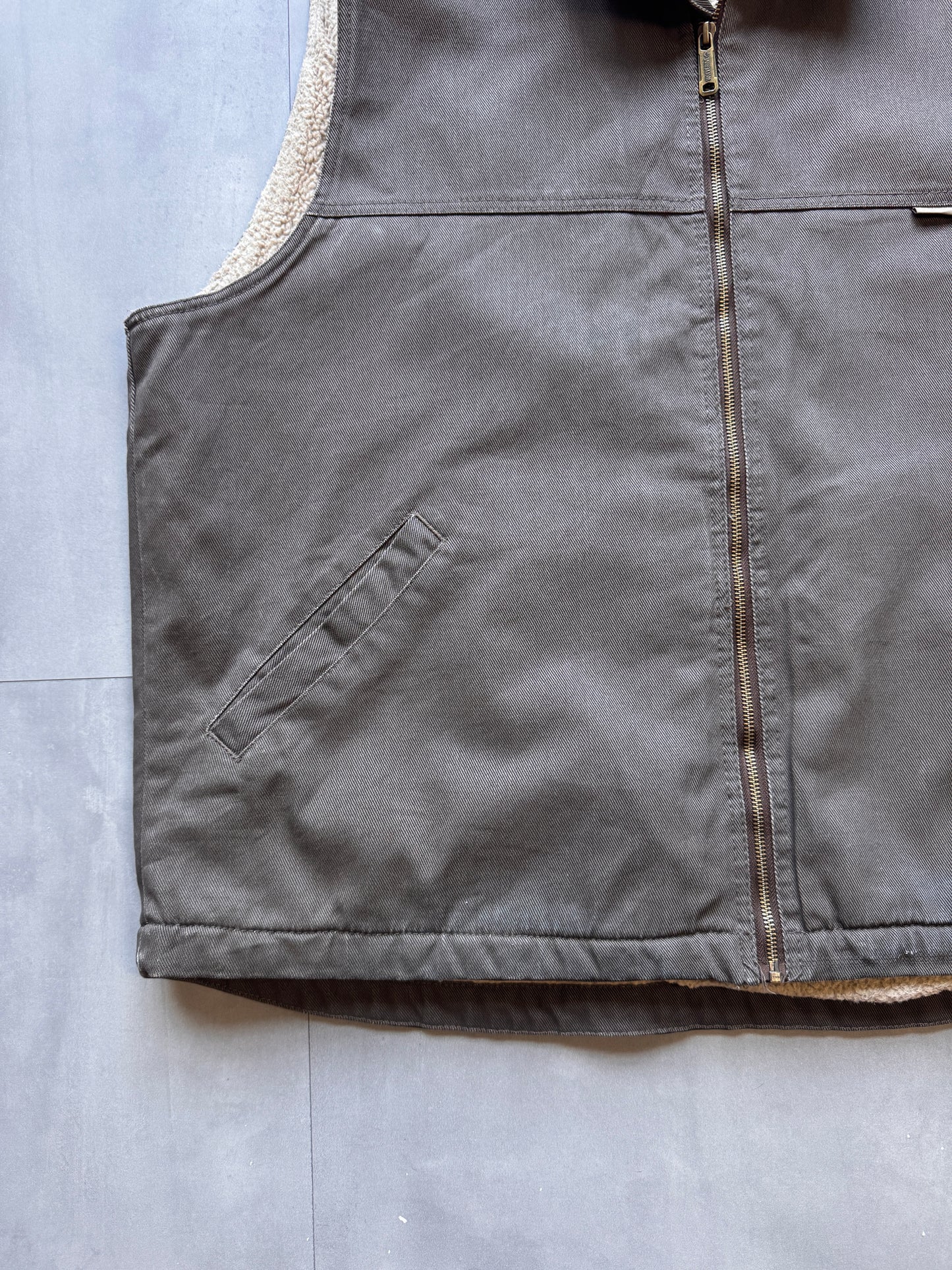 VINTAGE WOLVERINE SHERPA LINED GREY BROWN GILET - XXLARGE
