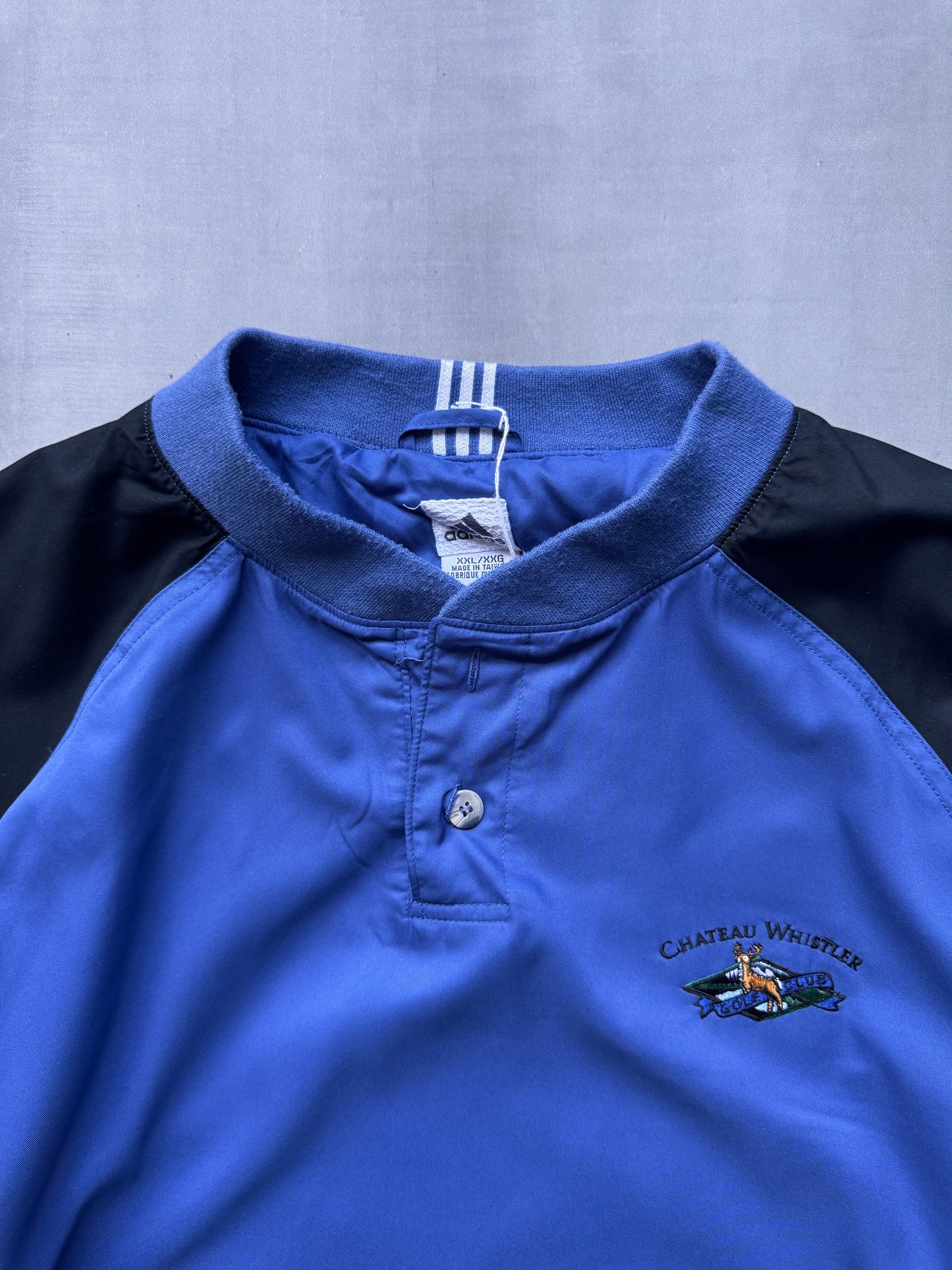 VINTAGE ADIDAS CHATEAU WHISTLER BLUE/BLACK WINDBREAKER - XXL