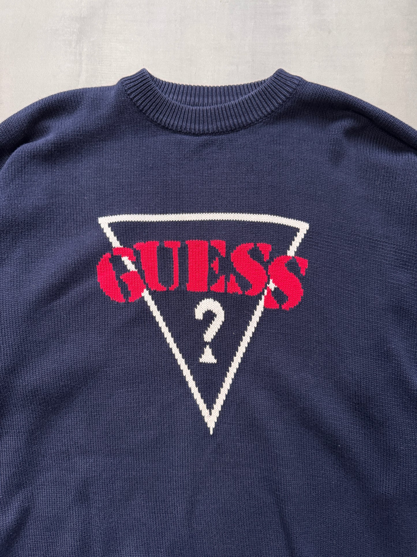 VINTAGE GUESS NAVY KNIT SWEATER - LARGE