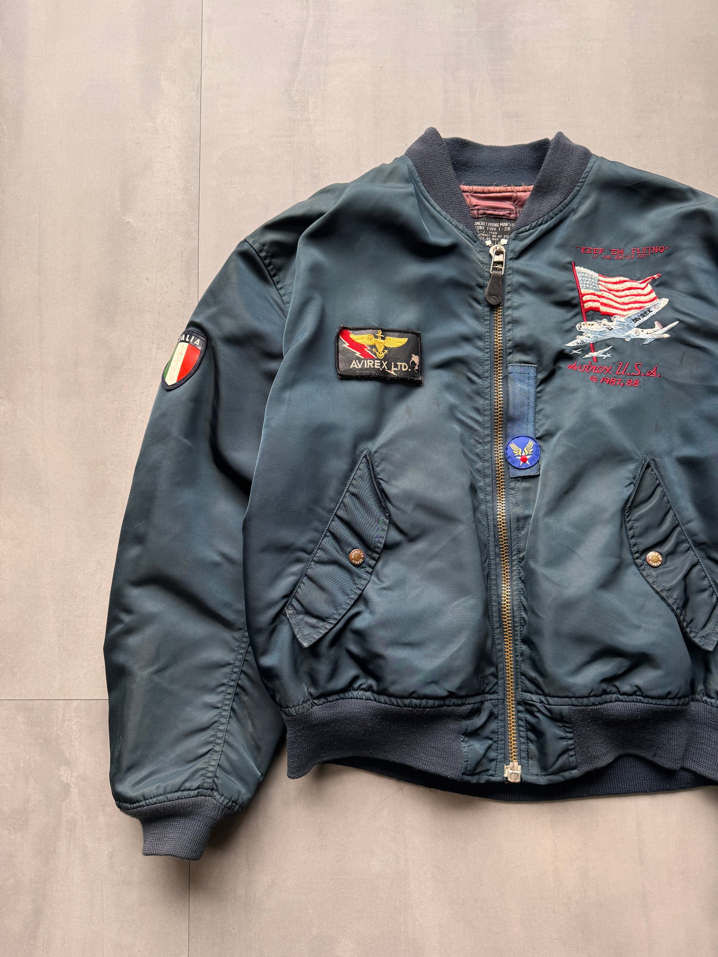 VINTAGE AVIREX LTD. NAVY M1 BOMBER JACKET - LARGE