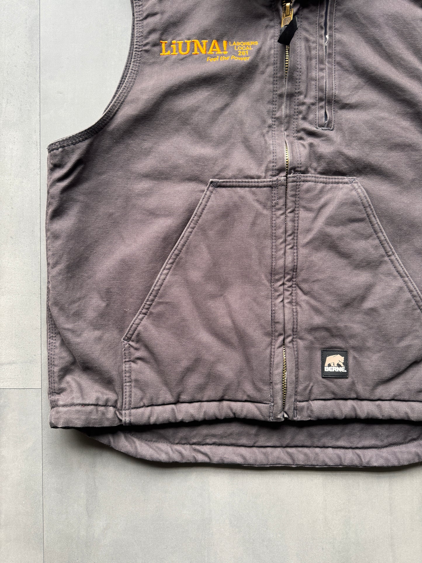 VINTAGE BERNE GREY SHERPA LINED GILET - LARGE