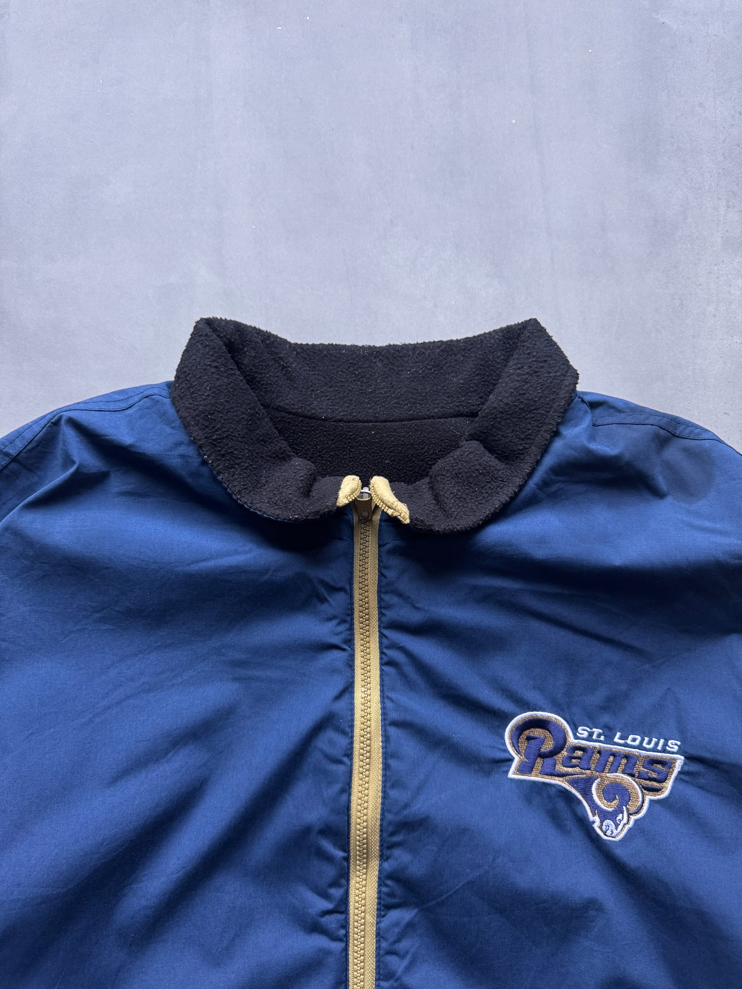 VINTAGE NFL LA RAMS REVERSIBLE FLEECE LINED JACKET - L