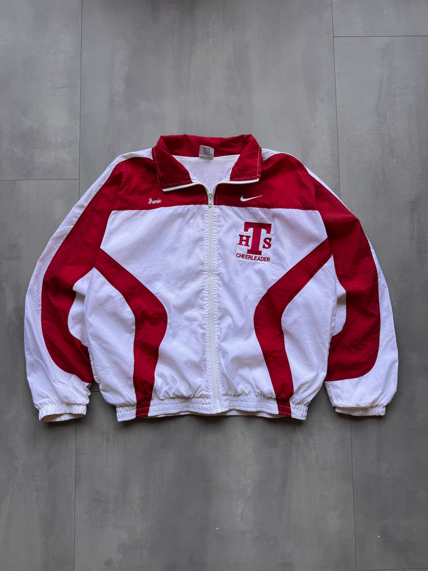 VINTAGE NIKE CHEERLEADER RED/WHITE TRACK JACKET - S