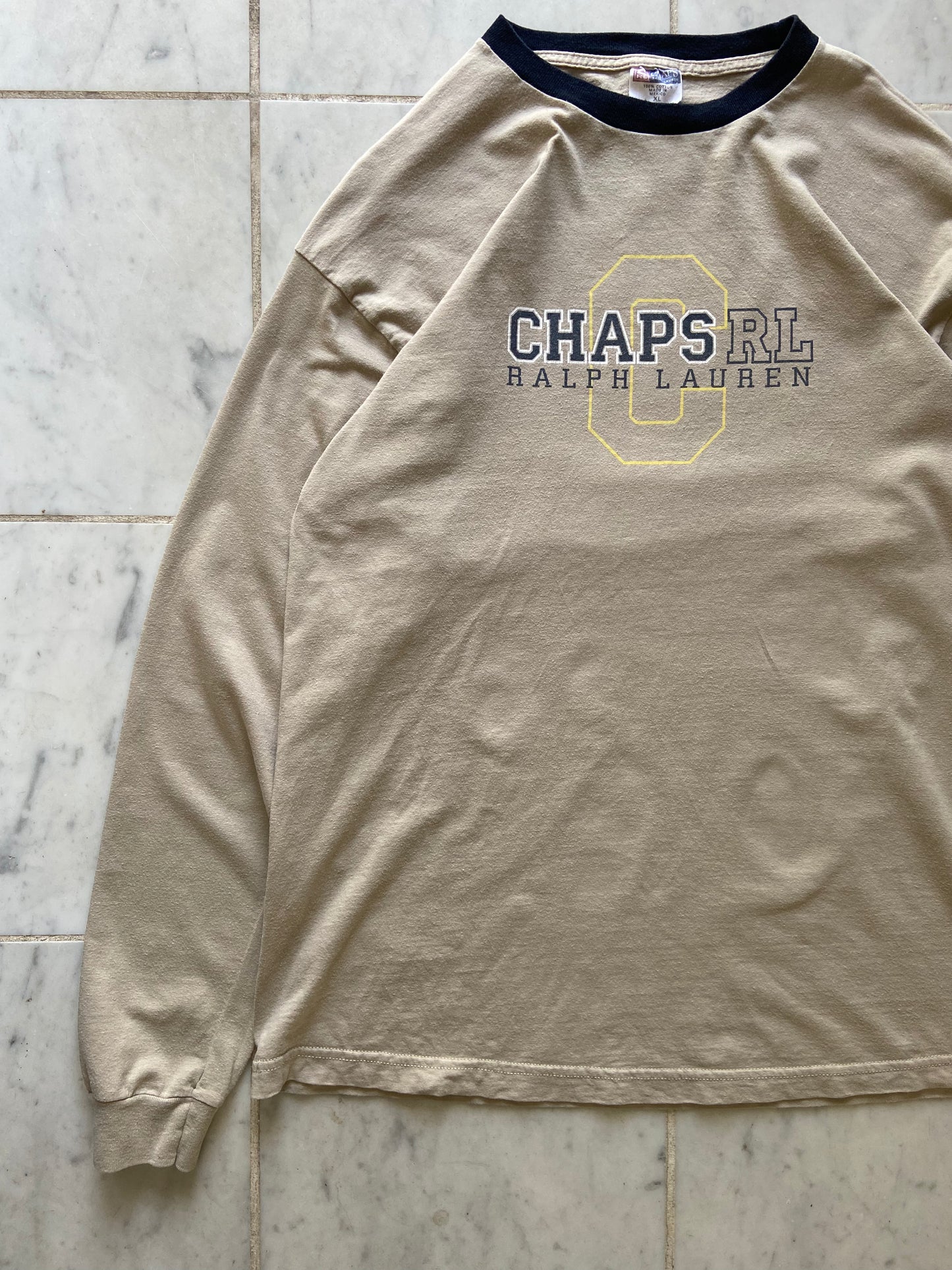 CHAPS RALPH LAUREN BEIGE LONGSLEEVE TEE - XLARGE