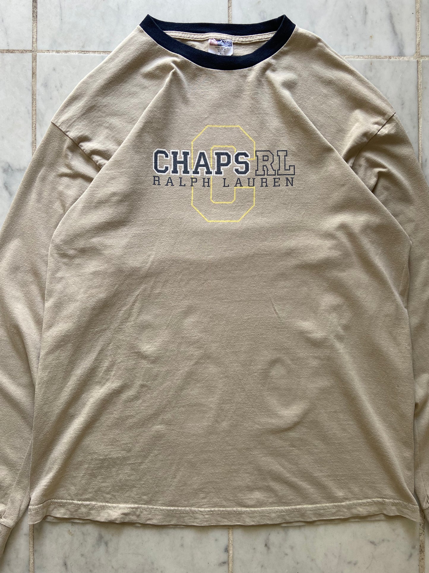 CHAPS RALPH LAUREN BEIGE LONGSLEEVE TEE - XLARGE
