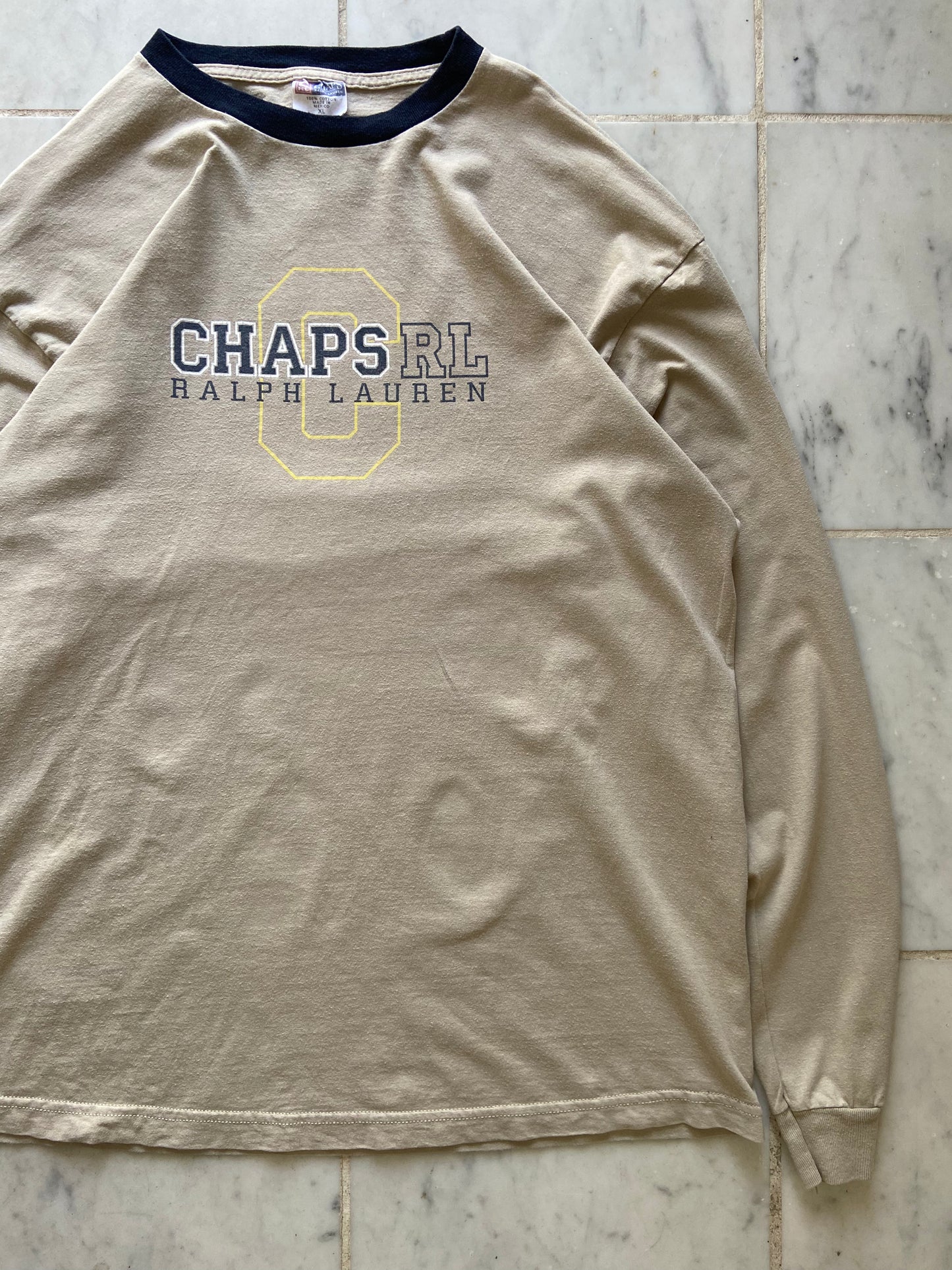 CHAPS RALPH LAUREN BEIGE LONGSLEEVE TEE - XLARGE