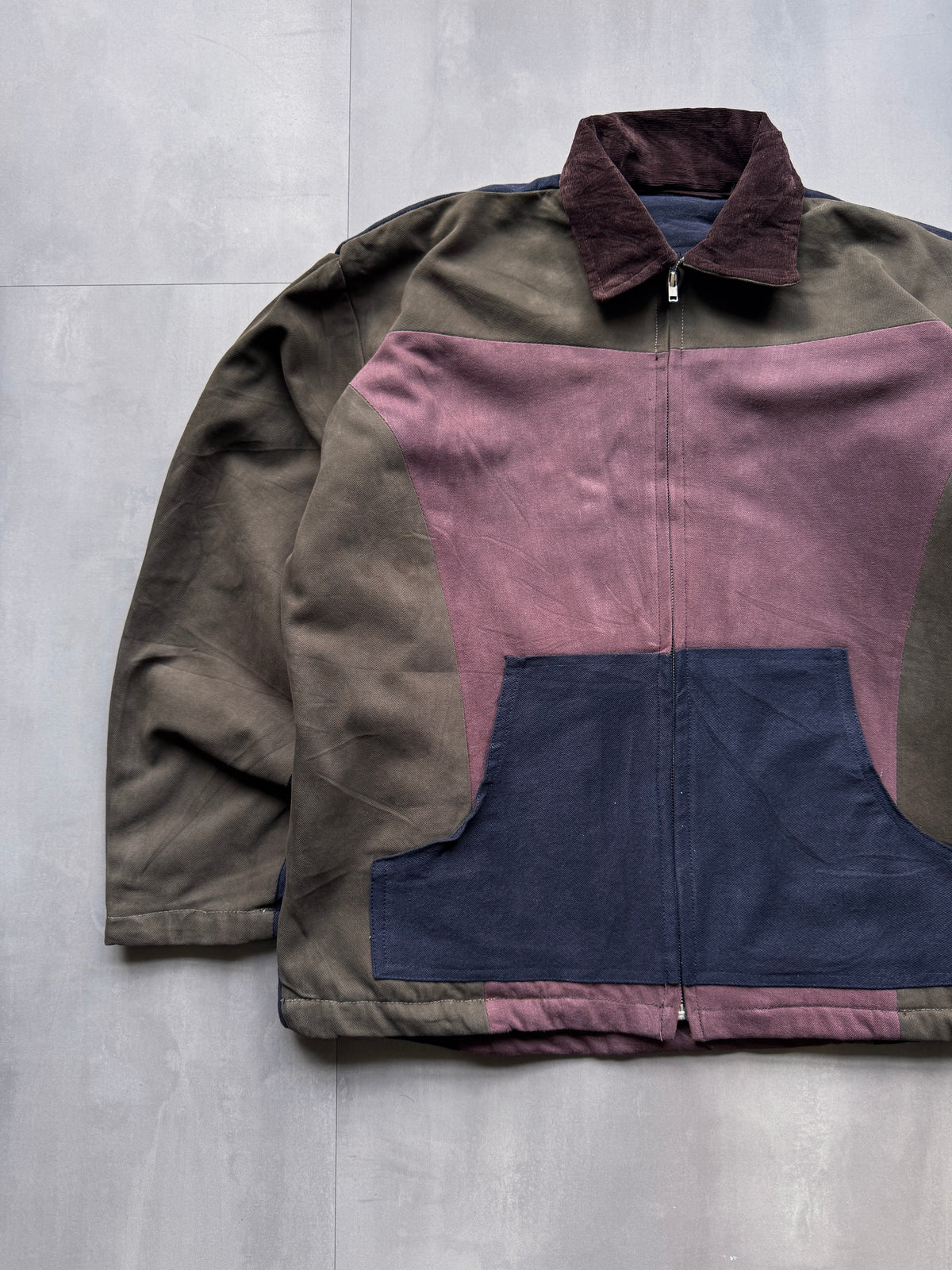 VINTAGE REWORKED COLORBLOCK TRUCKER JACKET - L