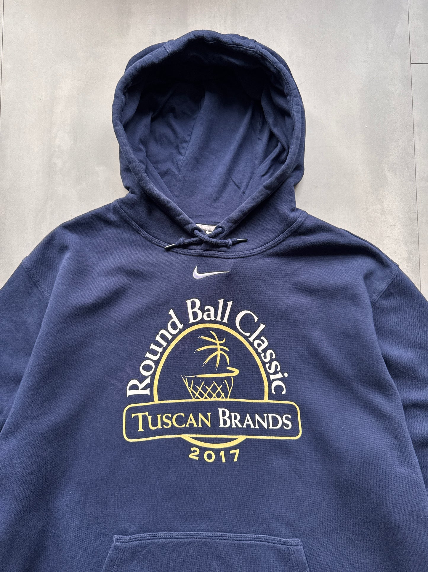 VINTAGE NIKE ROUND BALL CLASSIC NAVY HOODIE - XL