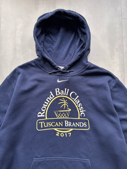 VINTAGE NIKE ROUND BALL CLASSIC NAVY HOODIE - XL