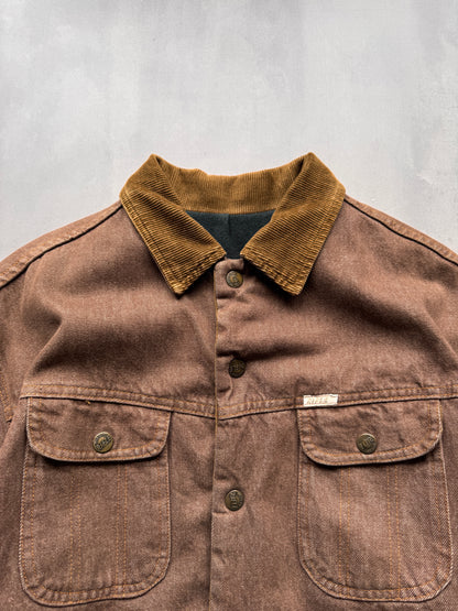 VINTAGE RIFLE LINED BROWN TRUCKER JACKET - L