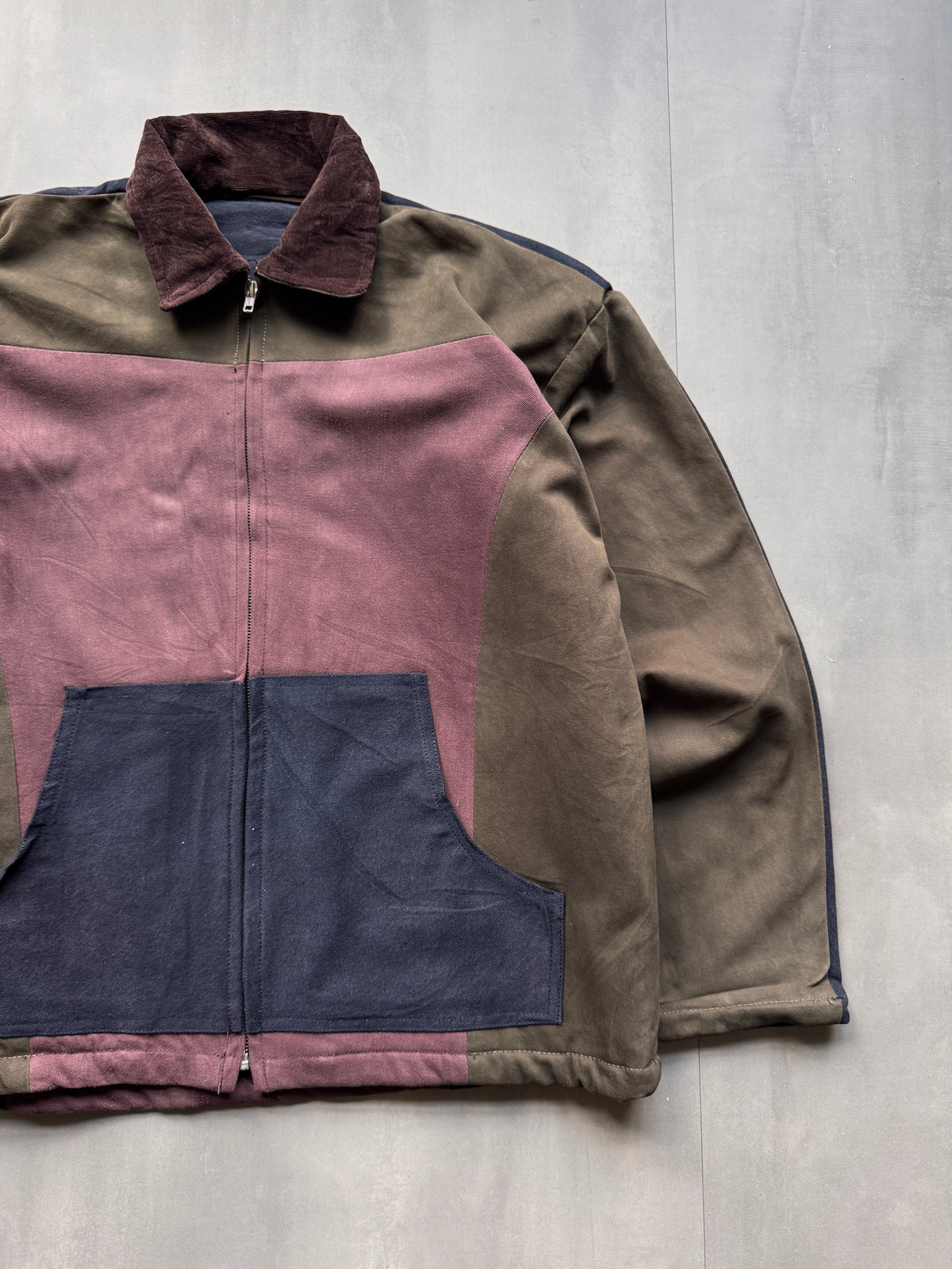 VINTAGE REWORKED COLORBLOCK TRUCKER JACKET - L