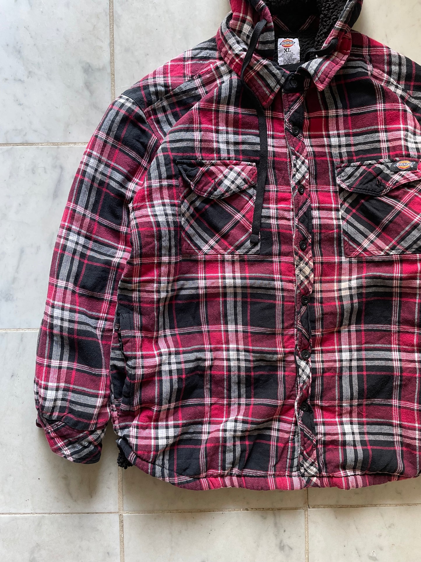 DICKIES FLEECE-LINED HOODED FLANNEL JACKET - XLARGE