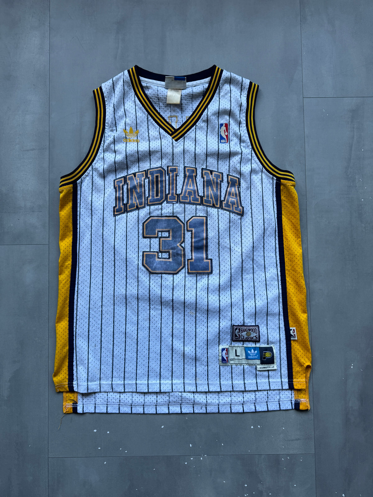VINTAGE ADIDAS INDIANA PACERS 90s WHITE REGGIE MILLER JERSEY - L