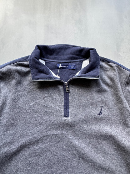 VINTAGE NAUTICA GREY 1/4 ZIP SWEATER - XL