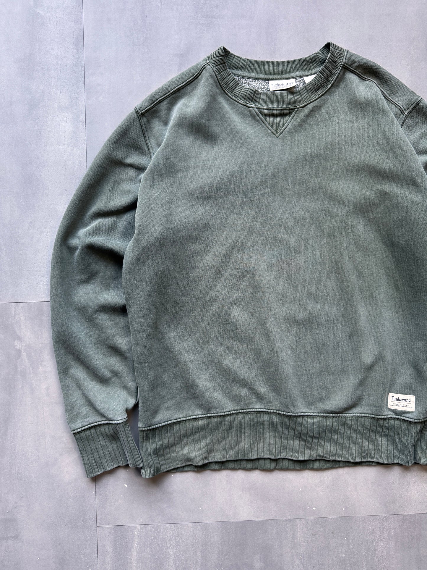 VINTAGE TIMBERLAND GREEN FADED SWEATER - LARGE