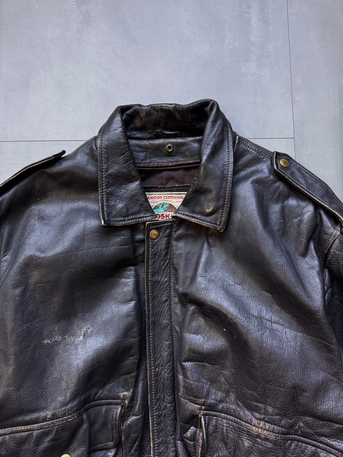 VINTAGE REDSKINS BLACK AGED LEATHER JACKET - XLARGE