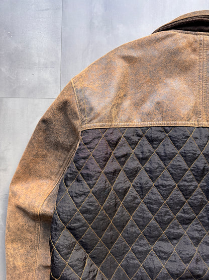 VINTAGE CAMEL ACTIVE BROWN AGED LEATHER JACKET - XL