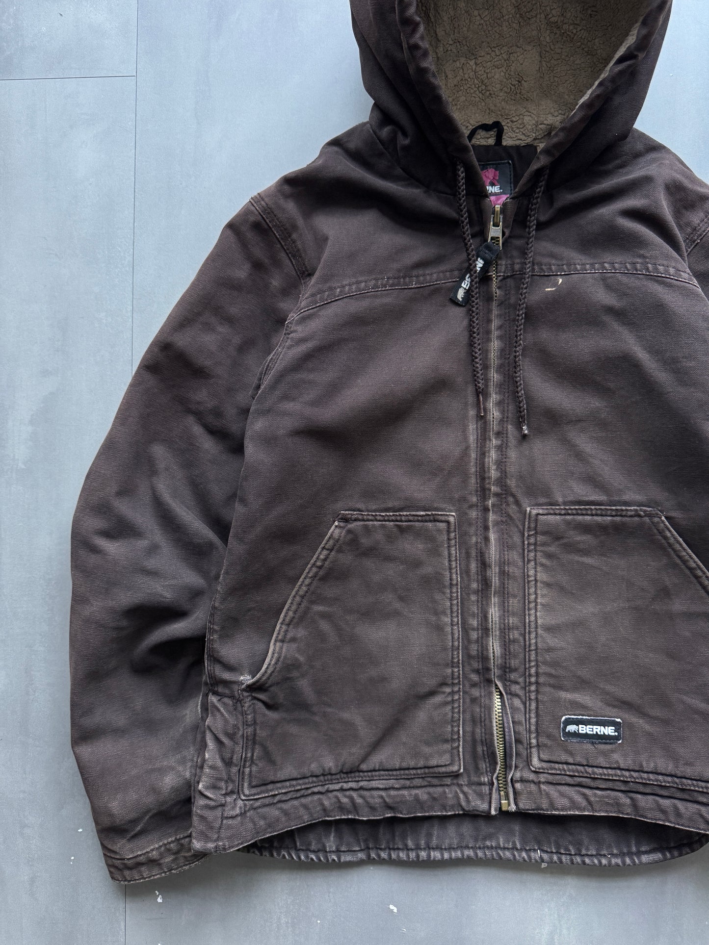 VINTAGE BERNE DARK BROWN SHERPA LINED ACTIVE JACKET - S