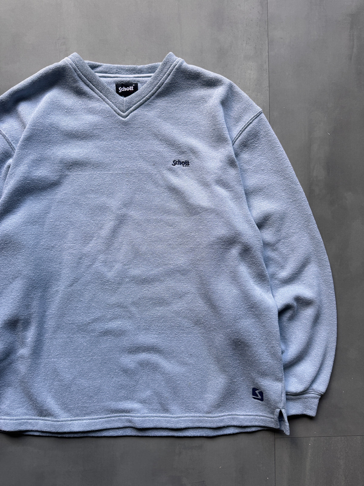 VINTAGE SCHOTT NYC LIGHT BLUE V-NECK SWEATER - L