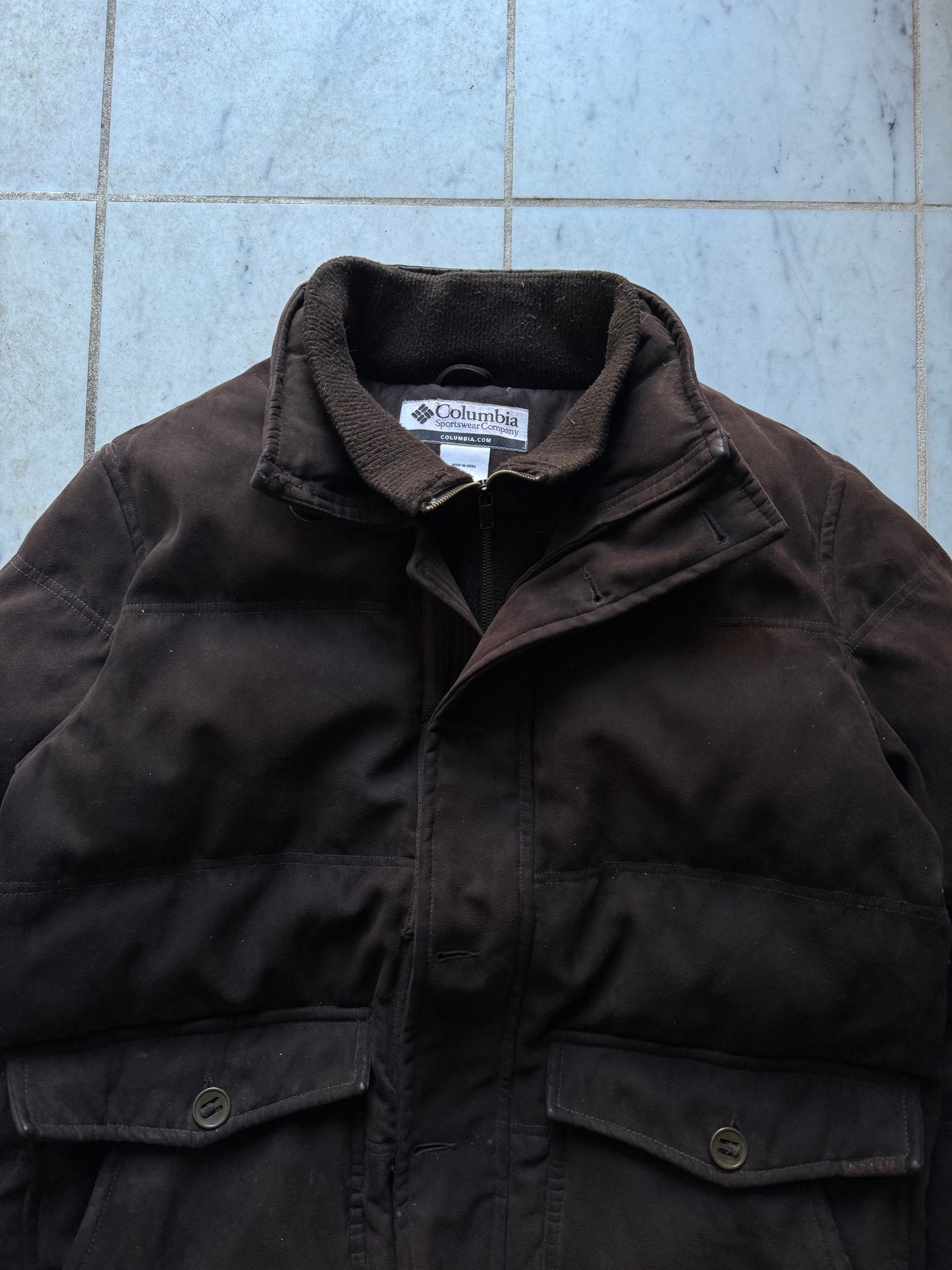 COLUMBIA SUEDE BROWN HEAVY WINTER JACKET - LARGE