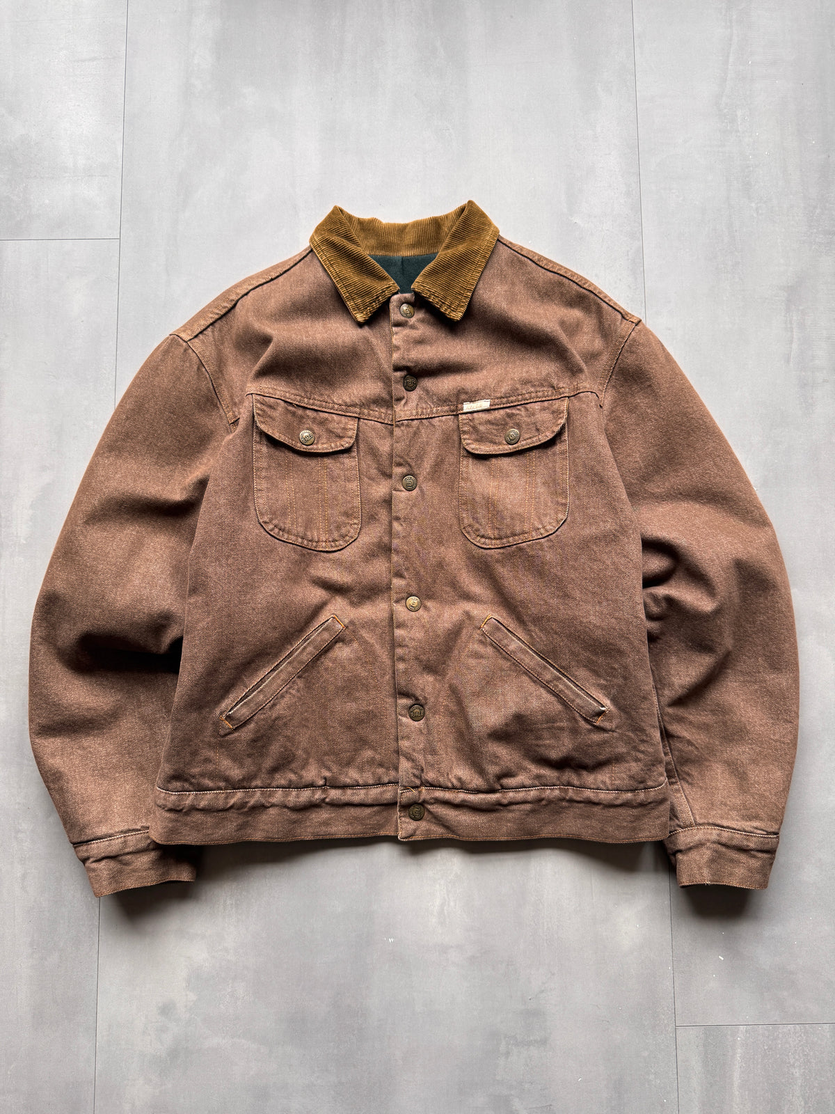 VINTAGE RIFLE LINED BROWN TRUCKER JACKET - L