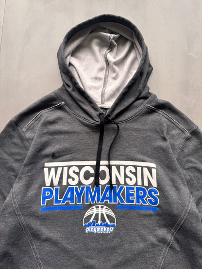 VINTAGE NIKE WISCONSIN GREY SHORT SLEEVE HOODIE - M