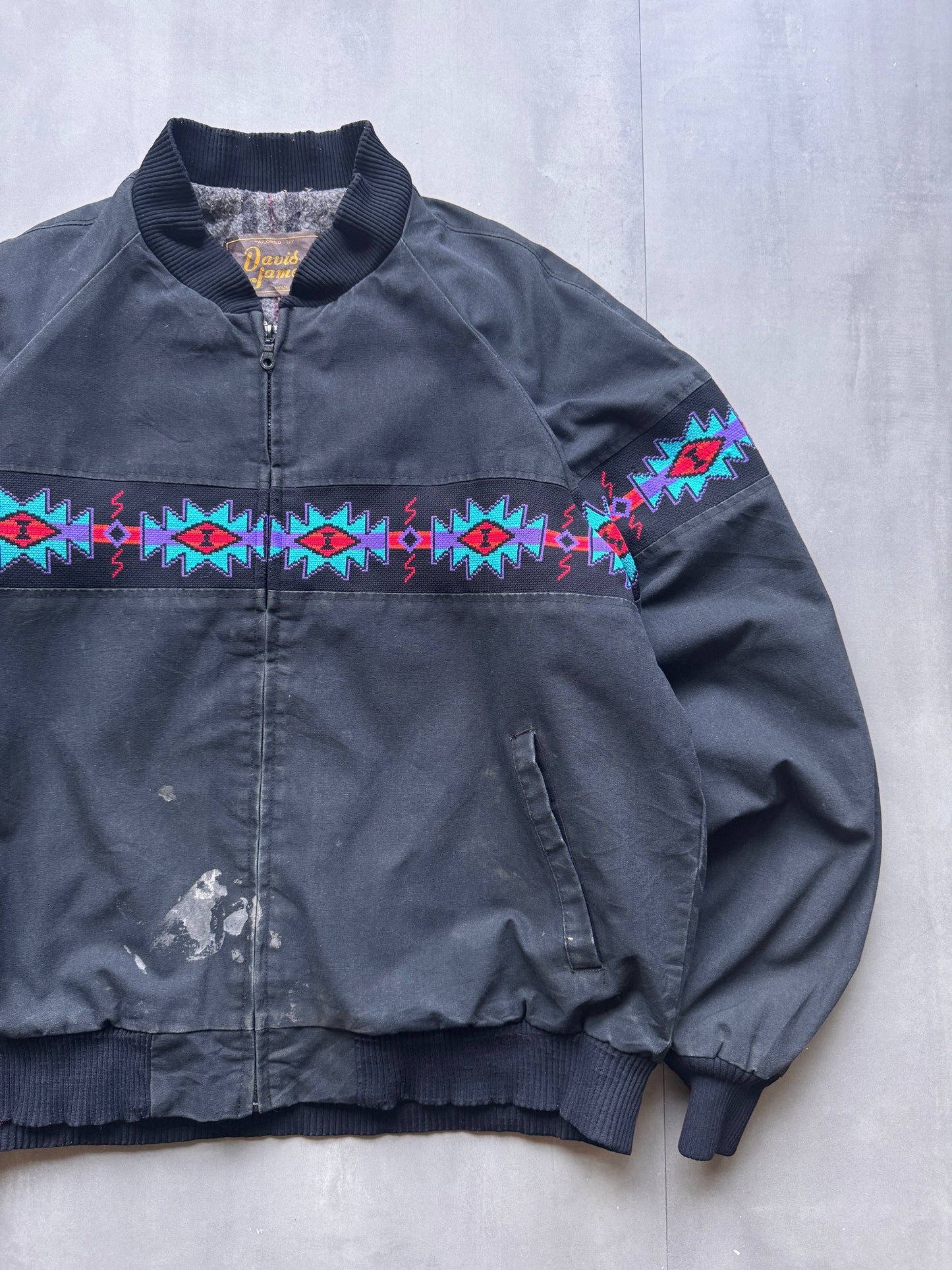 VINTAGE DAVIS JAMES NAVY AZTEC SANTA FE JACKET - L
