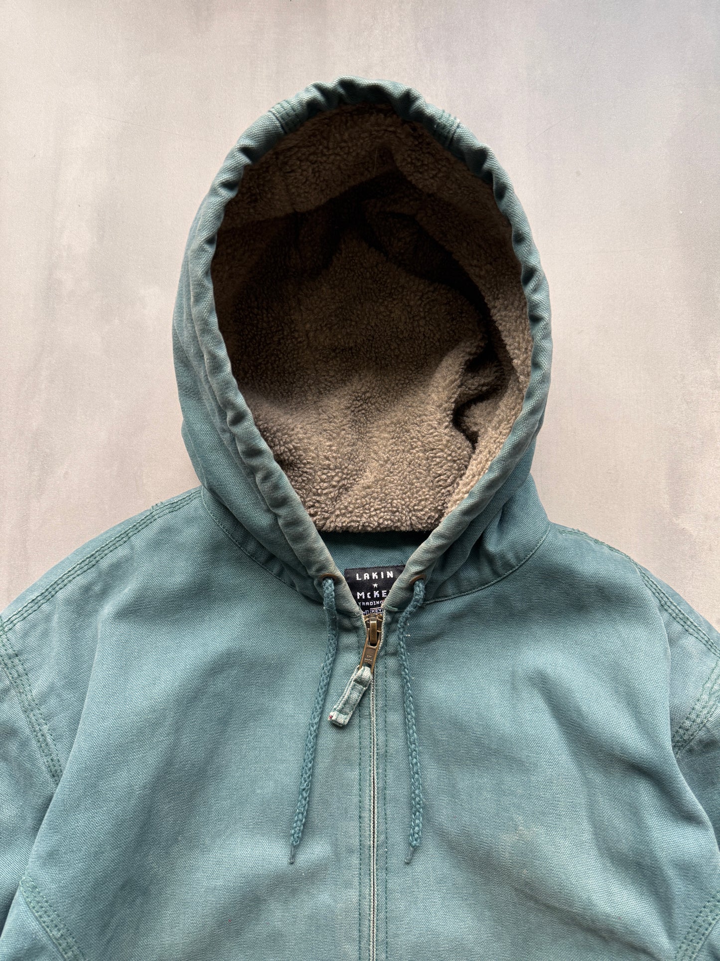 VINTAGE FADED GREEN SHERPA LINED ACTIVE JACKET - L