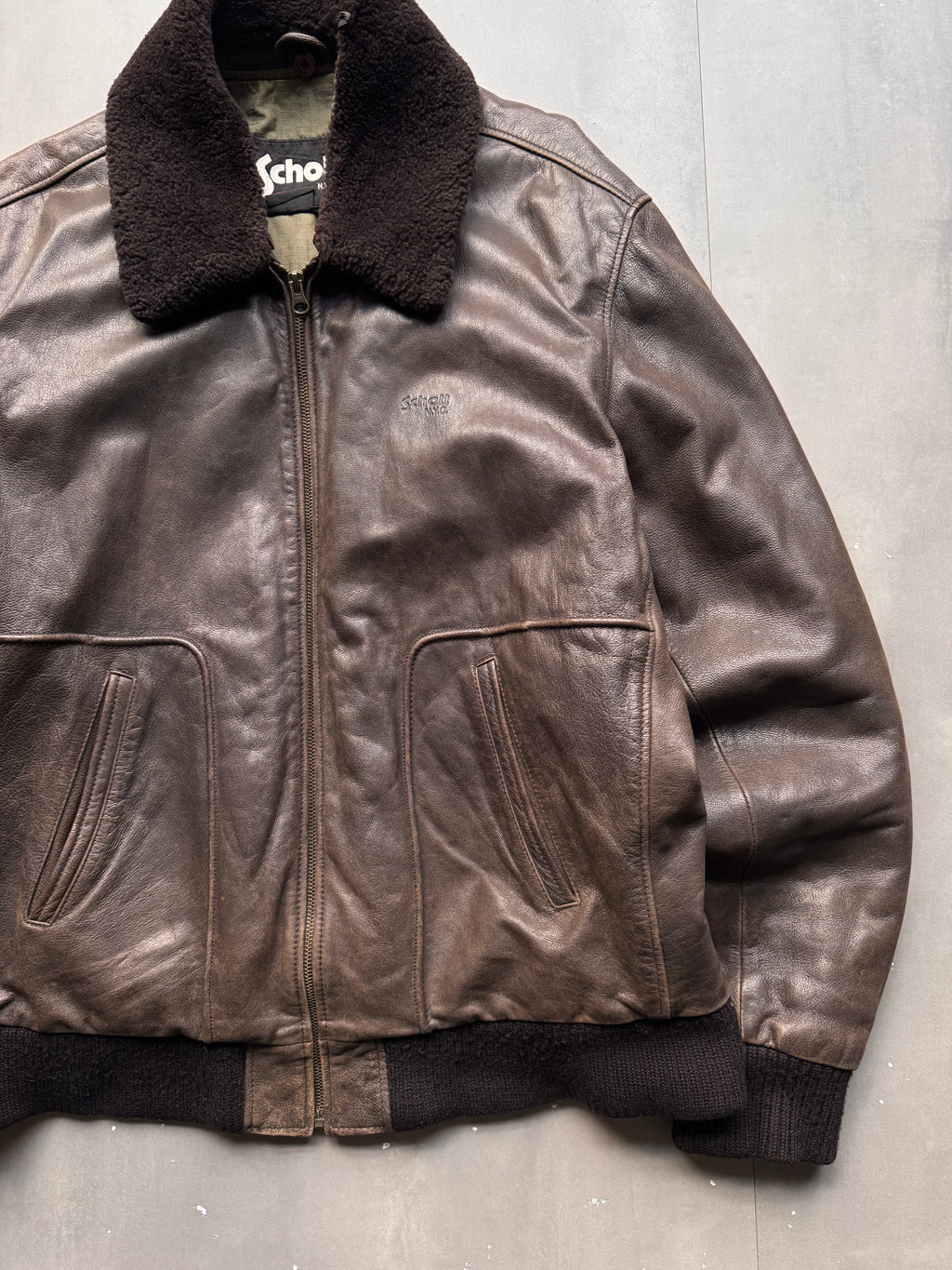VINTAGE SCHOTT NYC DARK BROWN LEATHER JACKET - XL