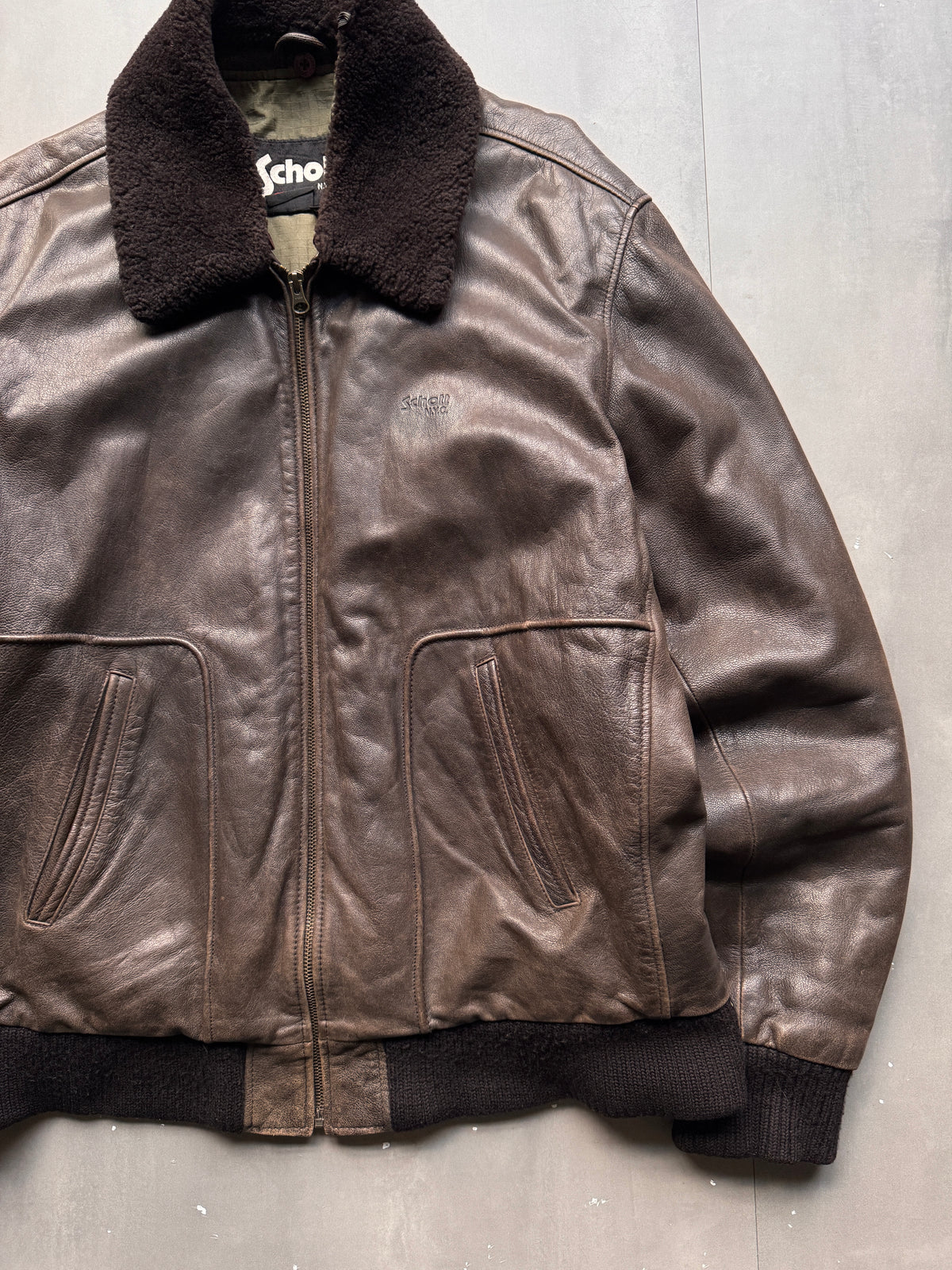 VINTAGE SCHOTT NYC DARK BROWN LEATHER JACKET - XL