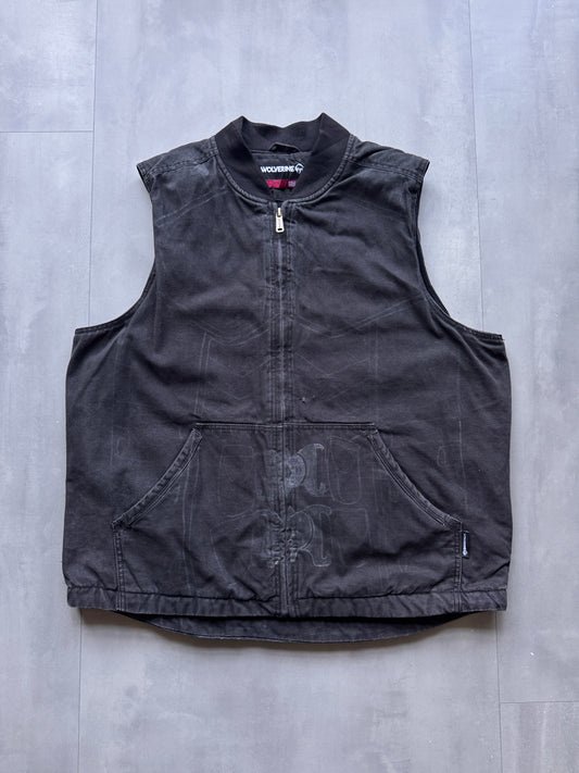 VINTAGE WOLVERINE FADED BLACK WORKWEAR GILET - XL