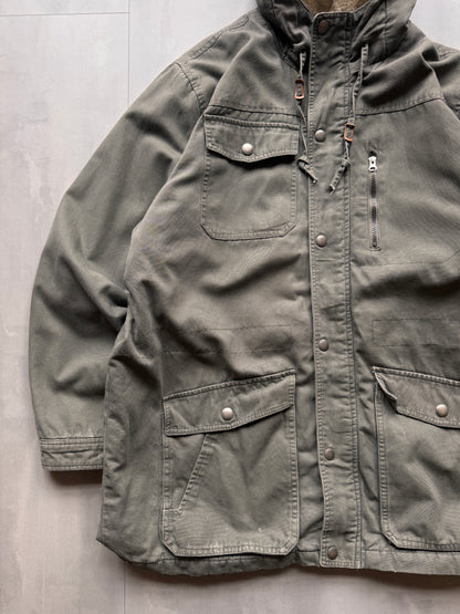 VINTAGE NORTHWESTERN SHERPA LINED GREY/GREEN PARKA JACKET - XXL