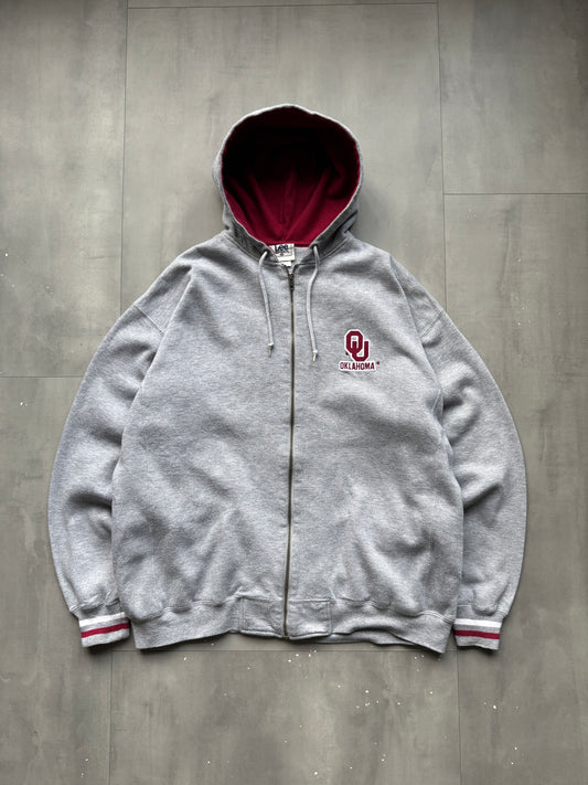 VINTAGE LEE OKLAHOMA SOONERS GREY ZIP UP HOODIE - XL