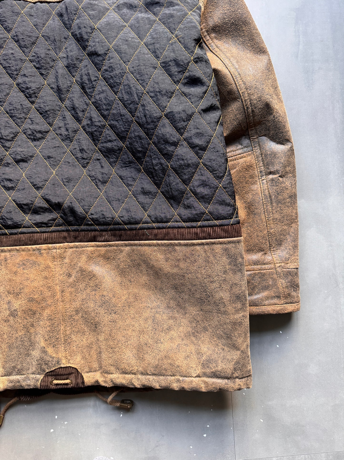 VINTAGE CAMEL ACTIVE BROWN AGED LEATHER JACKET - XL