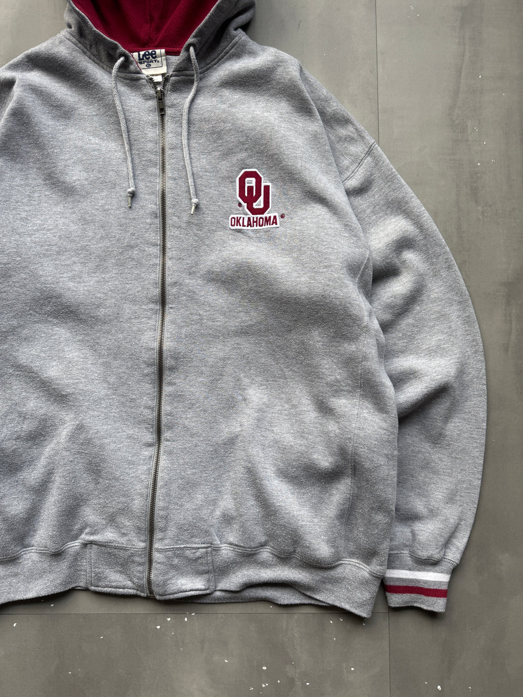 VINTAGE LEE OKLAHOMA SOONERS GREY ZIP UP HOODIE - XL