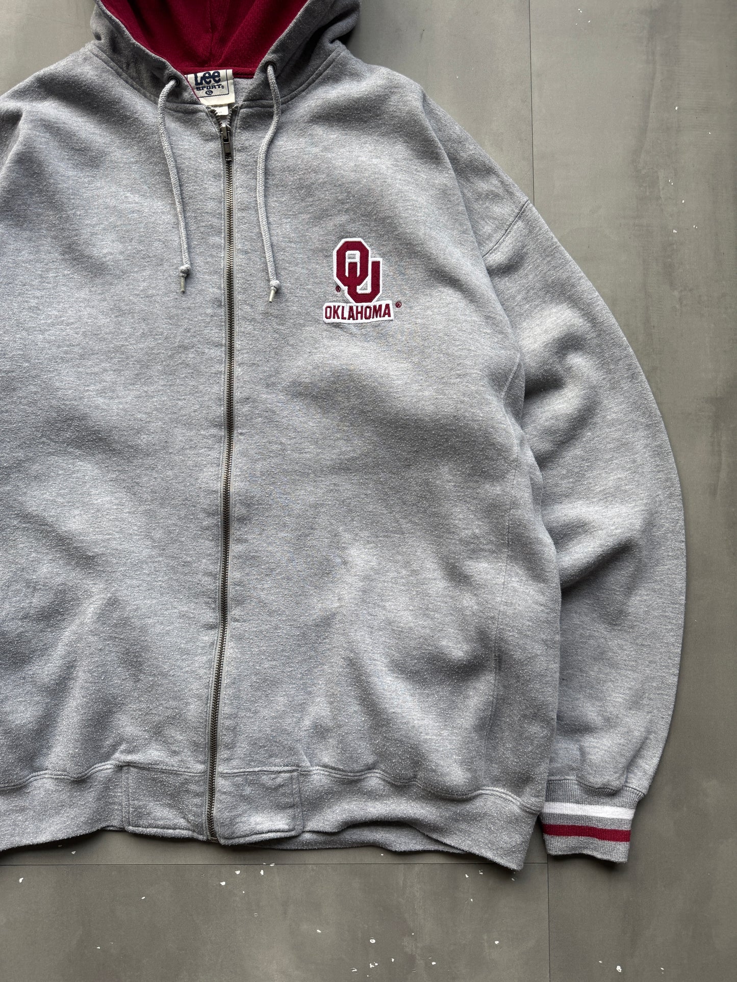VINTAGE LEE OKLAHOMA SOONERS GREY ZIP UP HOODIE - XL
