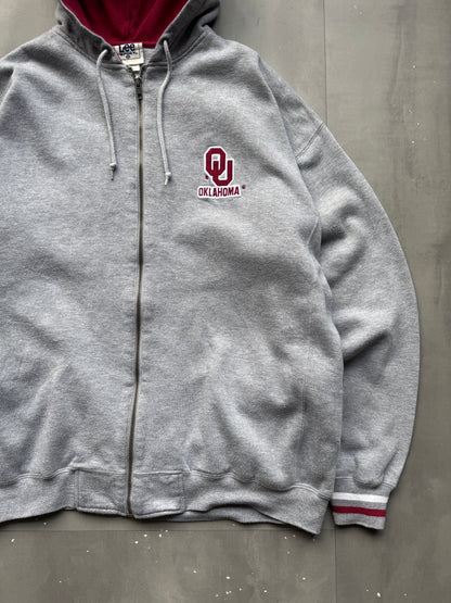 VINTAGE LEE OKLAHOMA SOONERS GREY ZIP UP HOODIE - XL