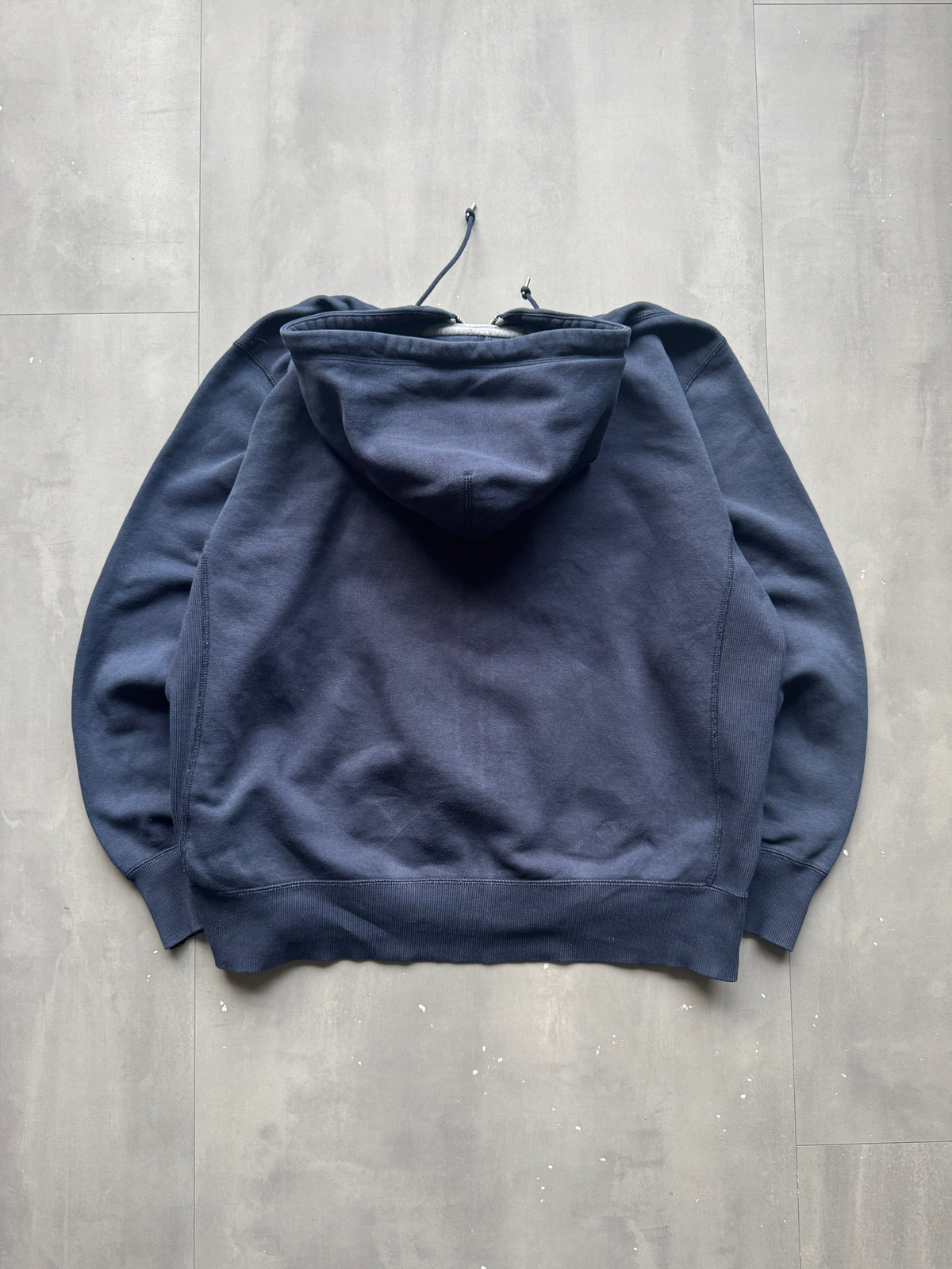 VINTAGE NIKE SWOOSH NAVY ZIP UP HOODIE - XXL