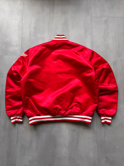 VINTAGE NHL STARTER DETROIT RED WINGS RED SATIN BOMBER JACKET - L