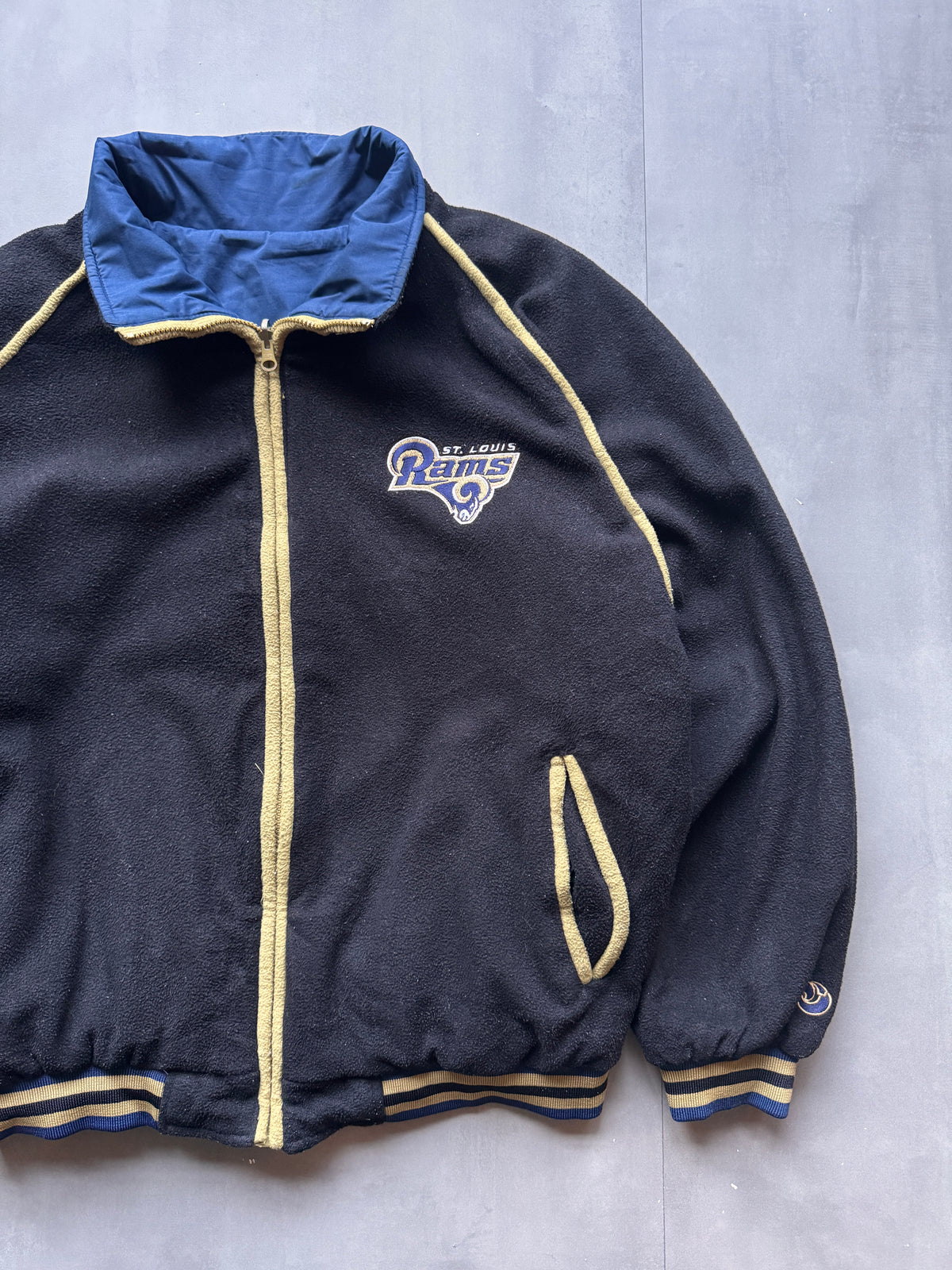 VINTAGE NFL LA RAMS REVERSIBLE FLEECE LINED JACKET - L