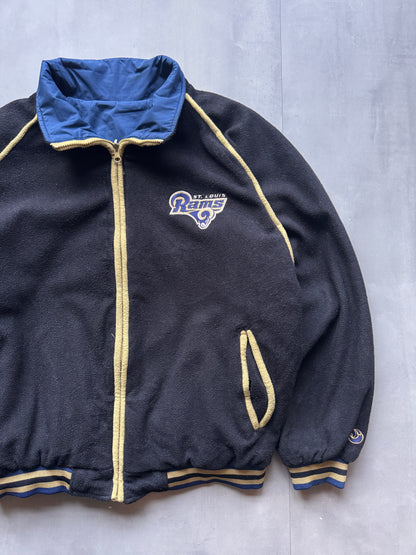 VINTAGE NFL LA RAMS REVERSIBLE FLEECE LINED JACKET - L