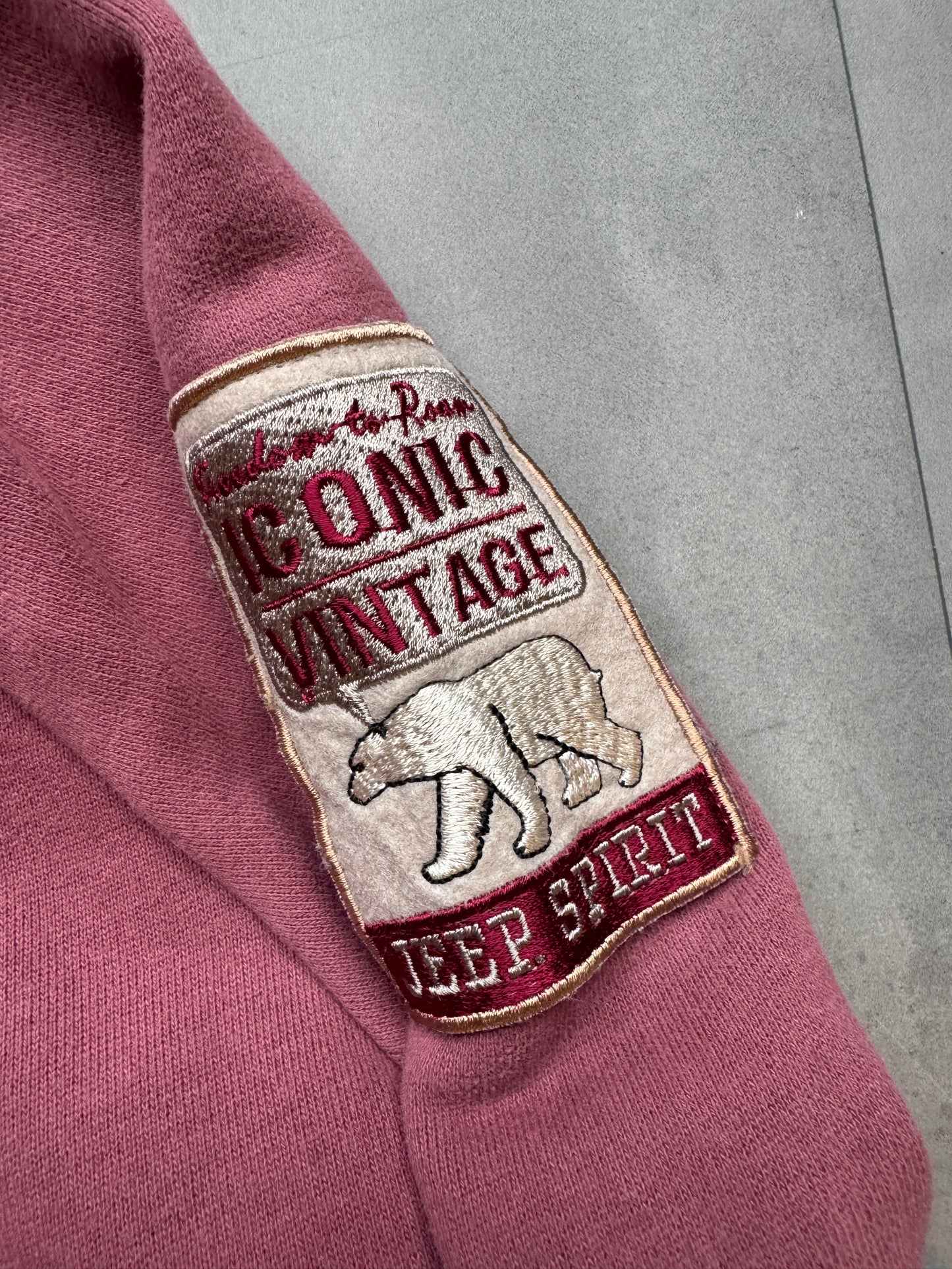 VINTAGE JEEP FADED RED 1/4 ZIP HOODIE - S