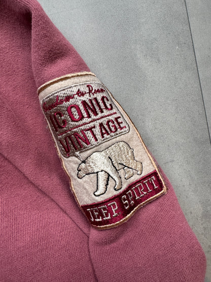 VINTAGE JEEP FADED RED 1/4 ZIP HOODIE - S