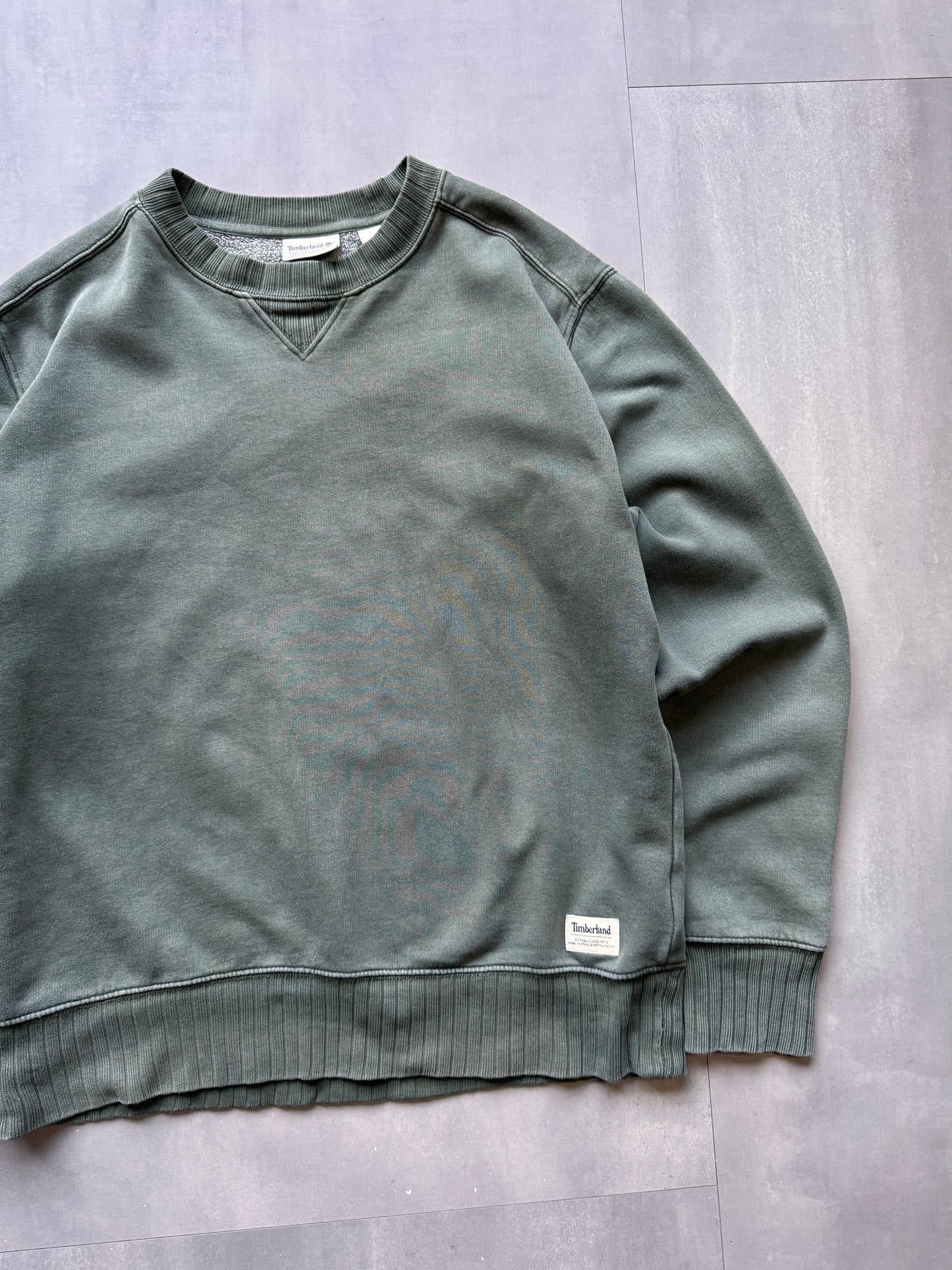 VINTAGE TIMBERLAND GREEN FADED SWEATER - LARGE
