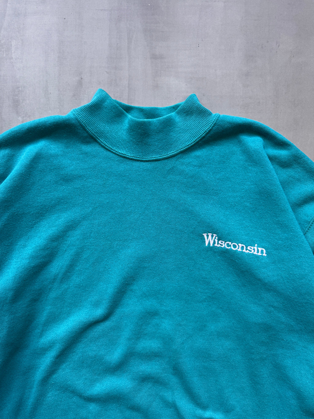 VINTAGE LEE WISCONSIN TEAL SWEATER - LARGE