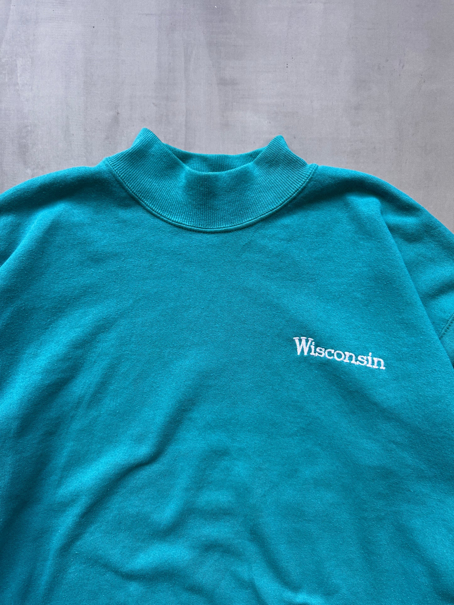 VINTAGE LEE WISCONSIN TEAL SWEATER - LARGE