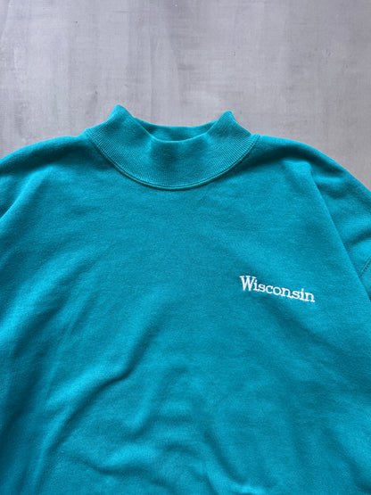 VINTAGE LEE WISCONSIN TEAL SWEATER - LARGE