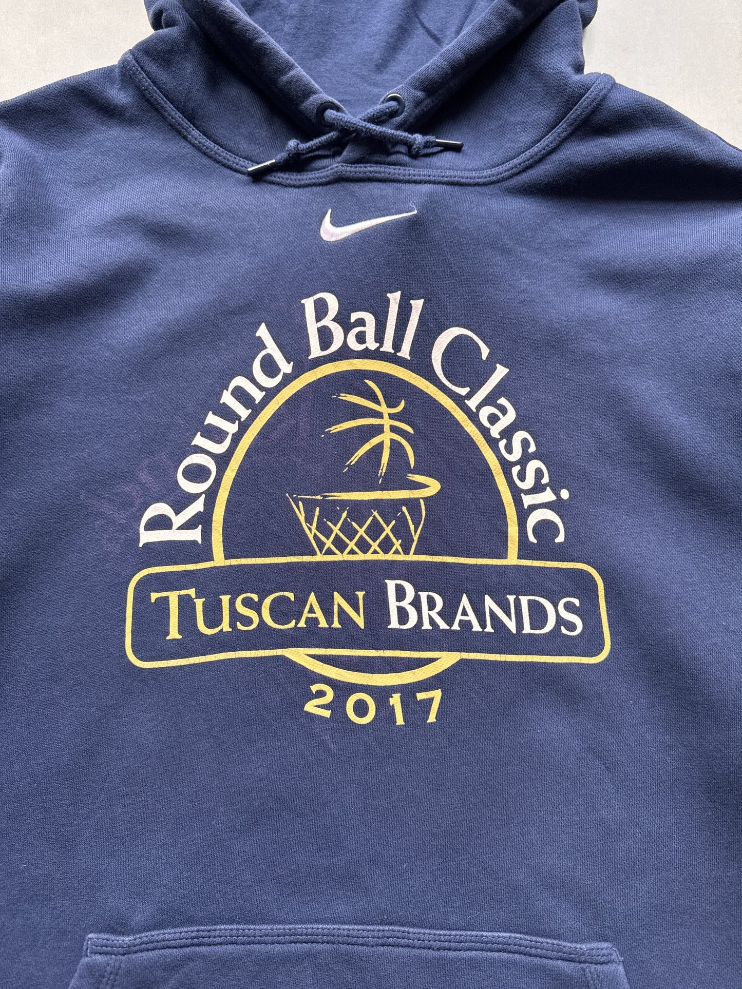 VINTAGE NIKE ROUND BALL CLASSIC NAVY HOODIE - XL