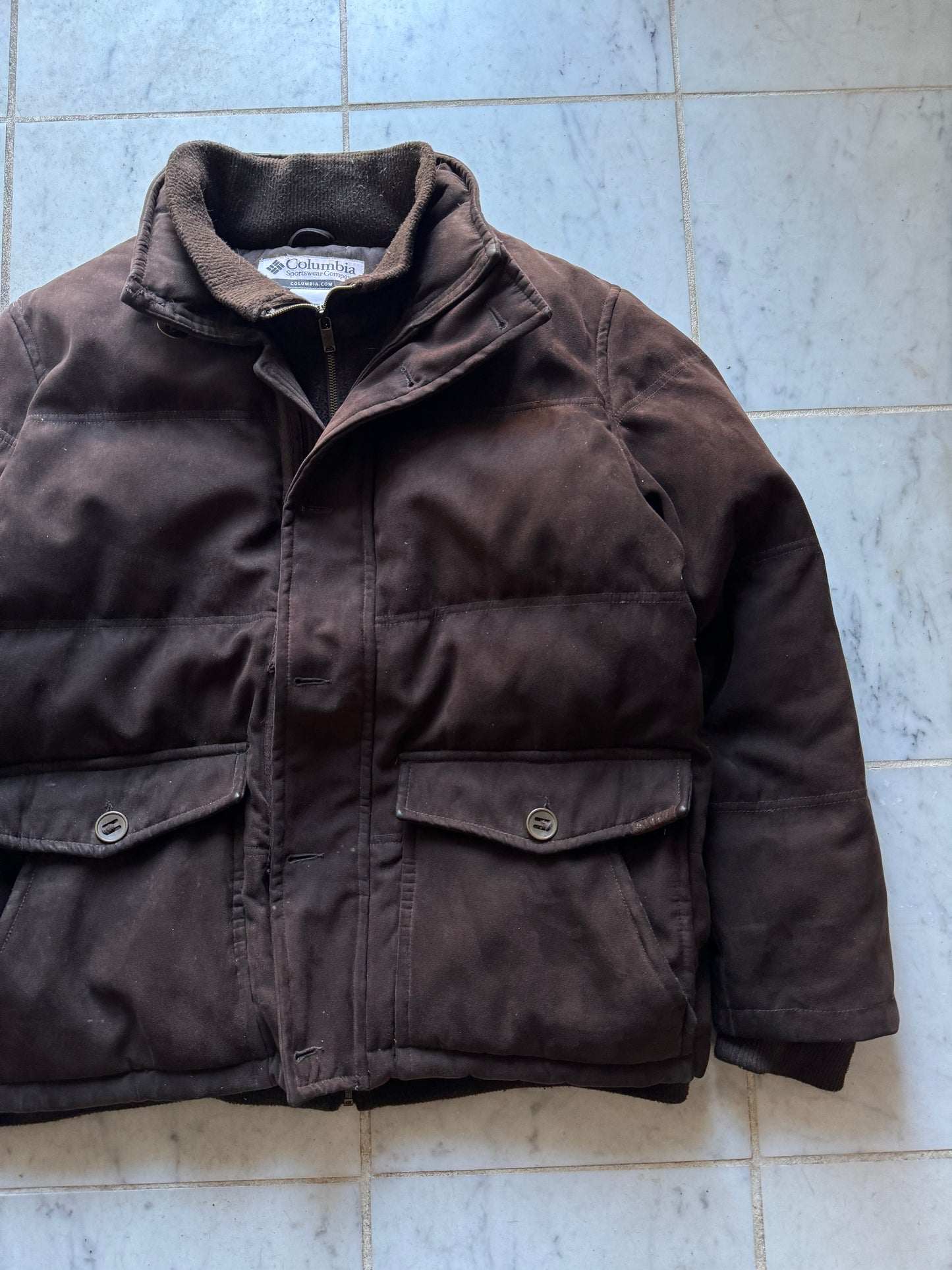 COLUMBIA SUEDE BROWN HEAVY WINTER JACKET - LARGE